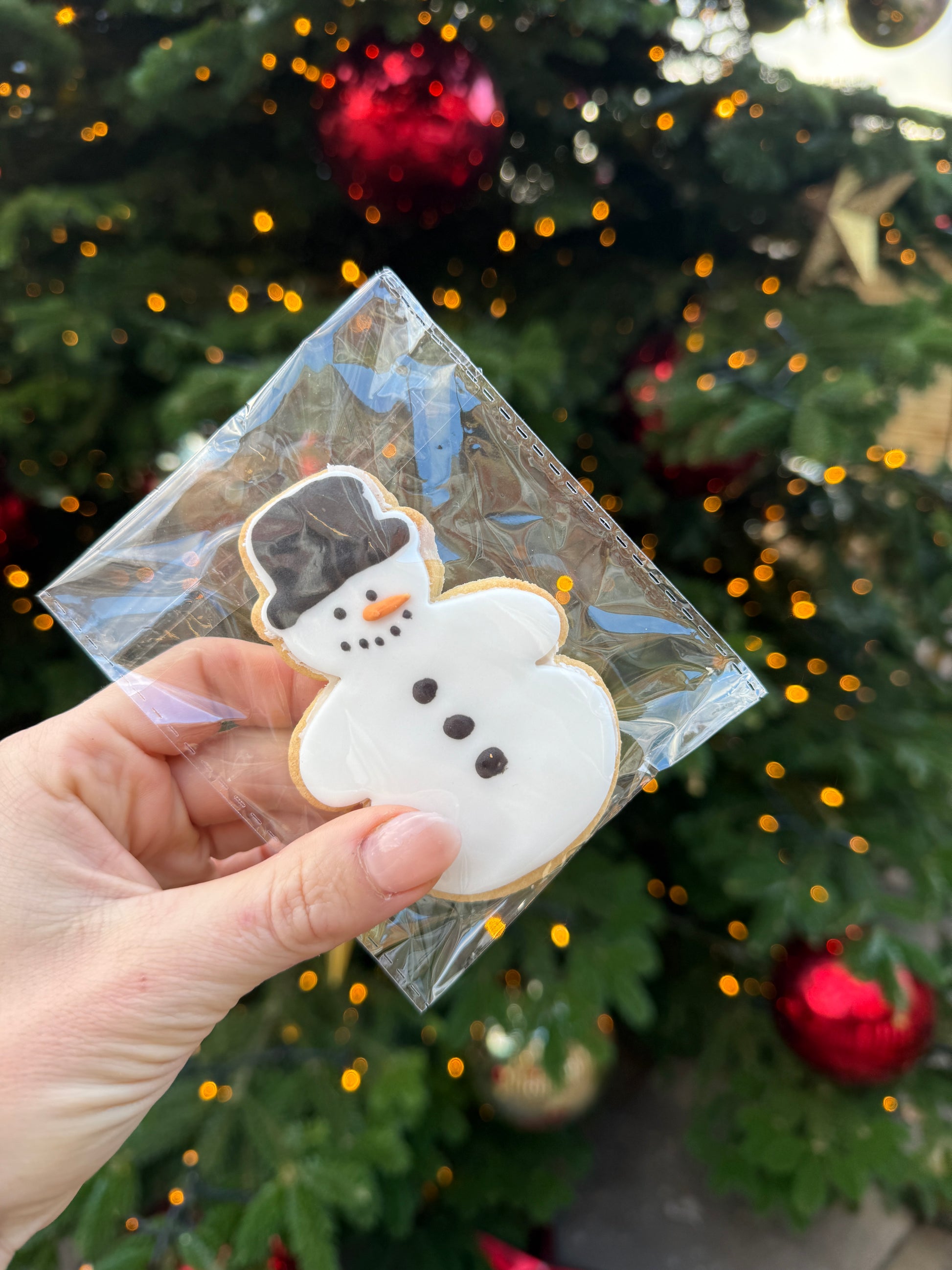 Iced snowman biscuit with decorative details by BKRY