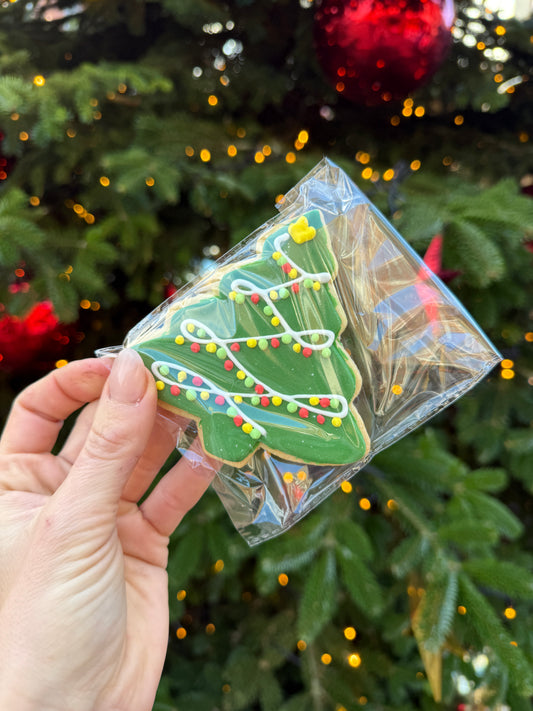 Iced Christmas tree biscuit with festive green decoration by BKRY